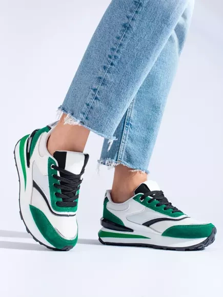Bílo-zelené dámské sneakersy na platformě Shelovet