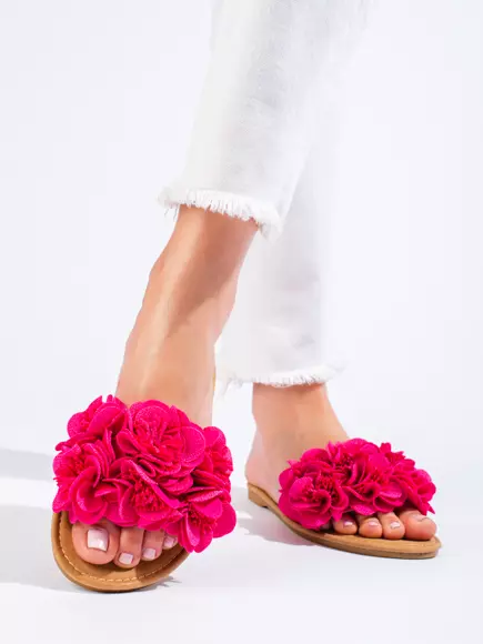 Dámské růžové pantofle s květy Shelovet