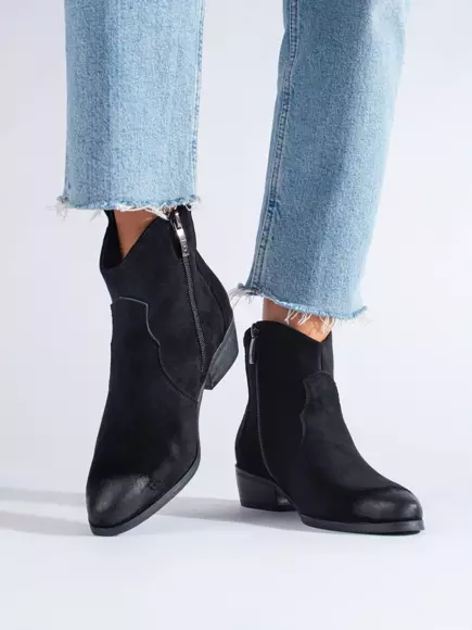 Kovbojské černé kotníkové dámské boty Potocki semišové 