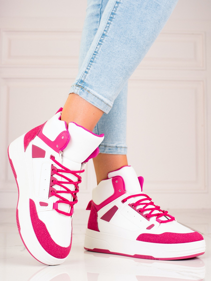 Vysoké  sneakersy dámské Shelovet bílo-růžové
