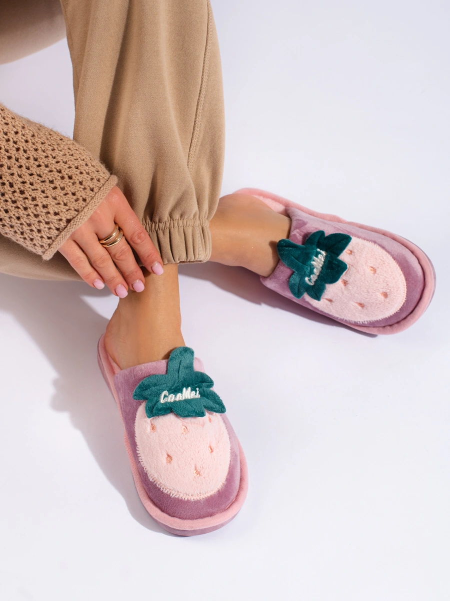 Zateplené dámské pantofle  růžové