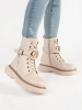 Béžové šněrovací dámské kotníkové boty