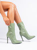 Dámské kozačky na jehlovém podpatku z lakované ekokůže zelené
