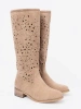 Semišové béžové kozačky pod koleno