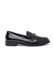 Černé lakované dámské mokasíny s ozdobou