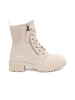 Béžové lakované dámské kotníkové boty na platformě