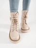 Béžové šněrovací dámské kotníkové boty