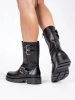 Černé kožené dámské kotníkové boty na platformě zdobené řemínky Sergio Leone