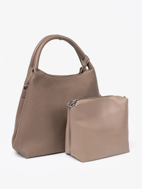 Elegantní tmavě béžová kabelka s kosmetičkou vevnitř