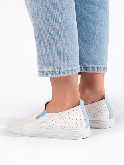 Dírkované tenisky slip on bílo-modré