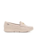 Světle béžové dírkované mokasíny se zlatými doplňky