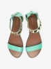 Zelené sandály s páskem kolem kotníku se zlatou ozdobou